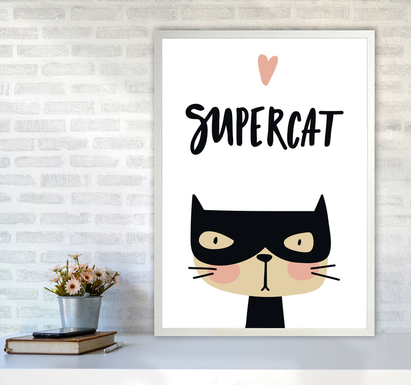 Supercat Framed Nursey Wall Art Print A1 Oak Frame