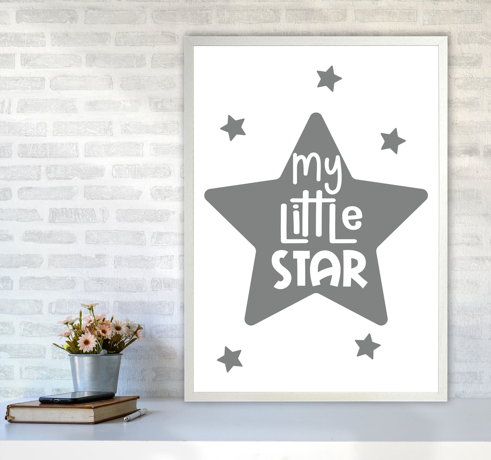My Little Star Grey Framed Nursey Wall Art Print A1 Oak Frame