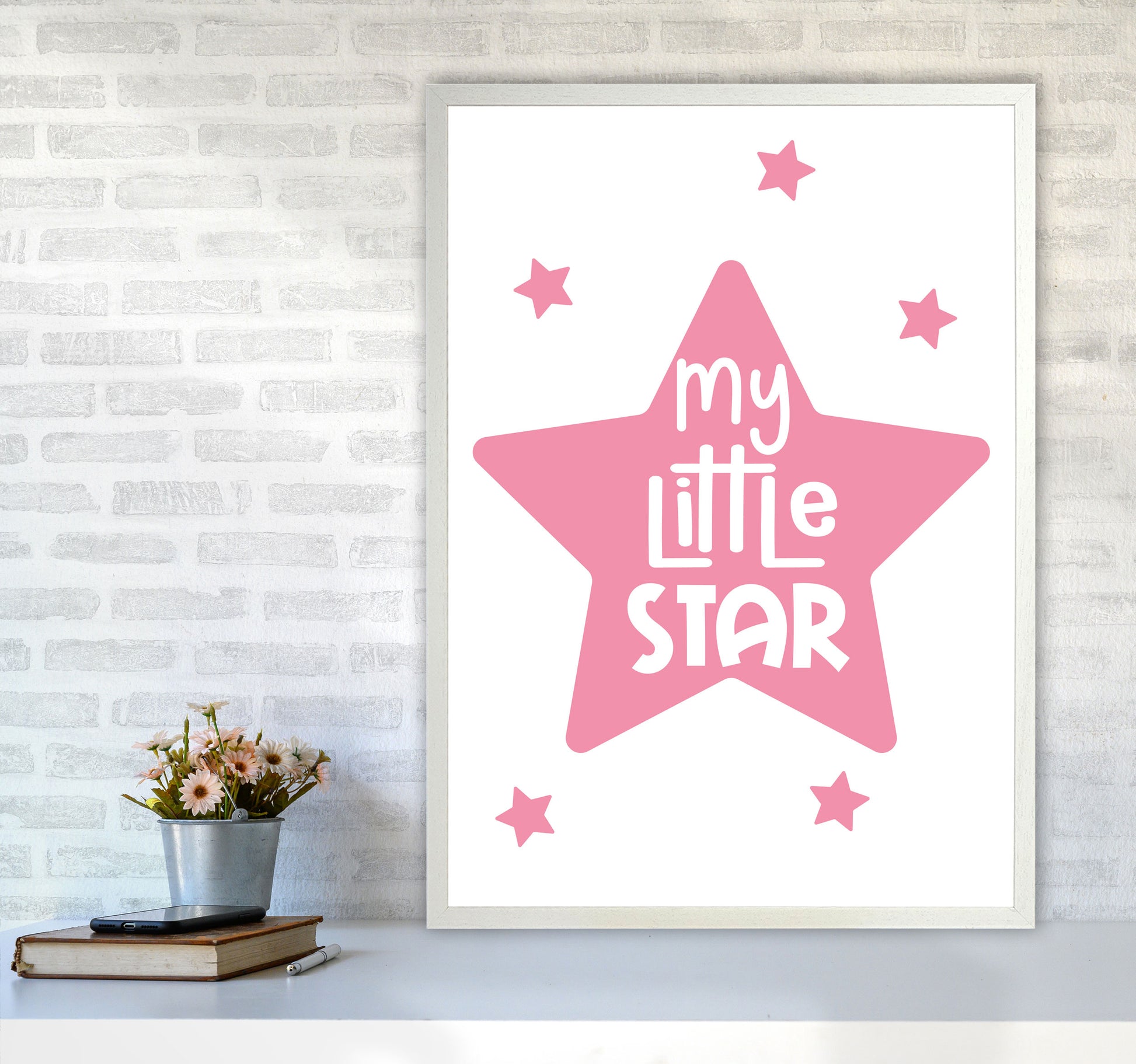 My Little Star Pink Framed Nursey Wall Art Print A1 Oak Frame