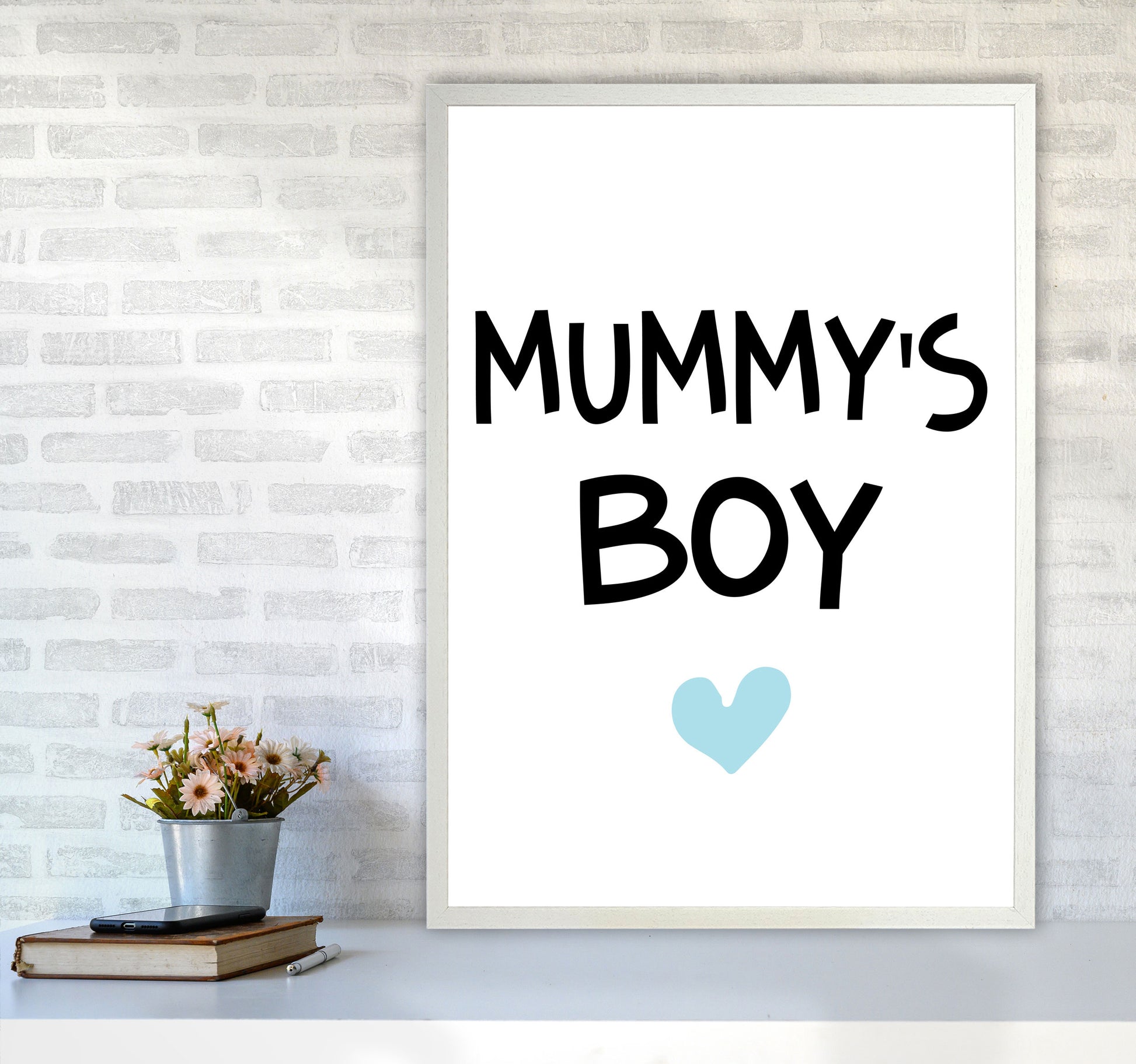 Mummy&#39;s Boy Blue Framed Nursey Wall Art Print A1 Oak Frame