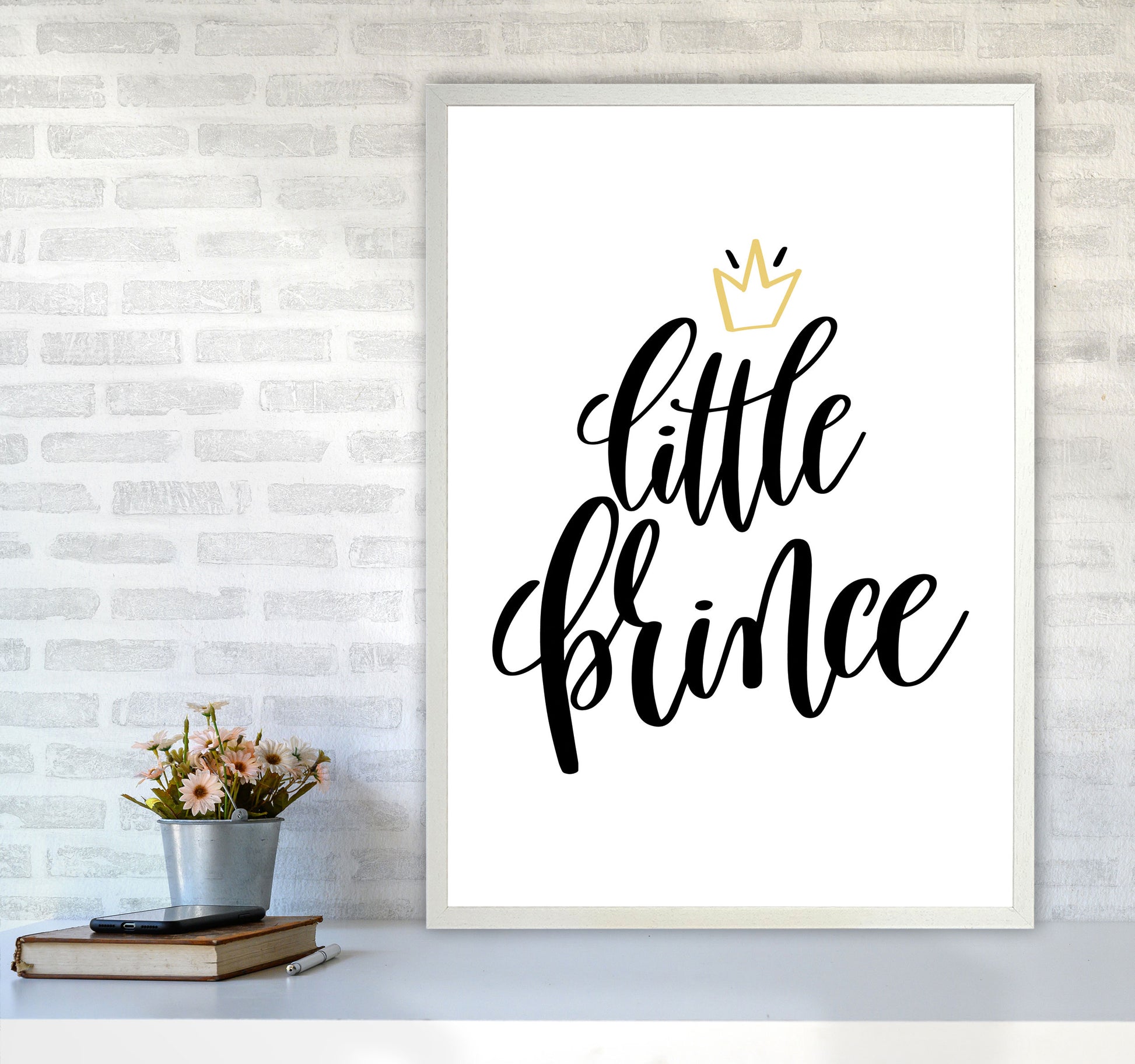 Little Prince Gold Crown Framed Nursey Wall Art Print A1 Oak Frame
