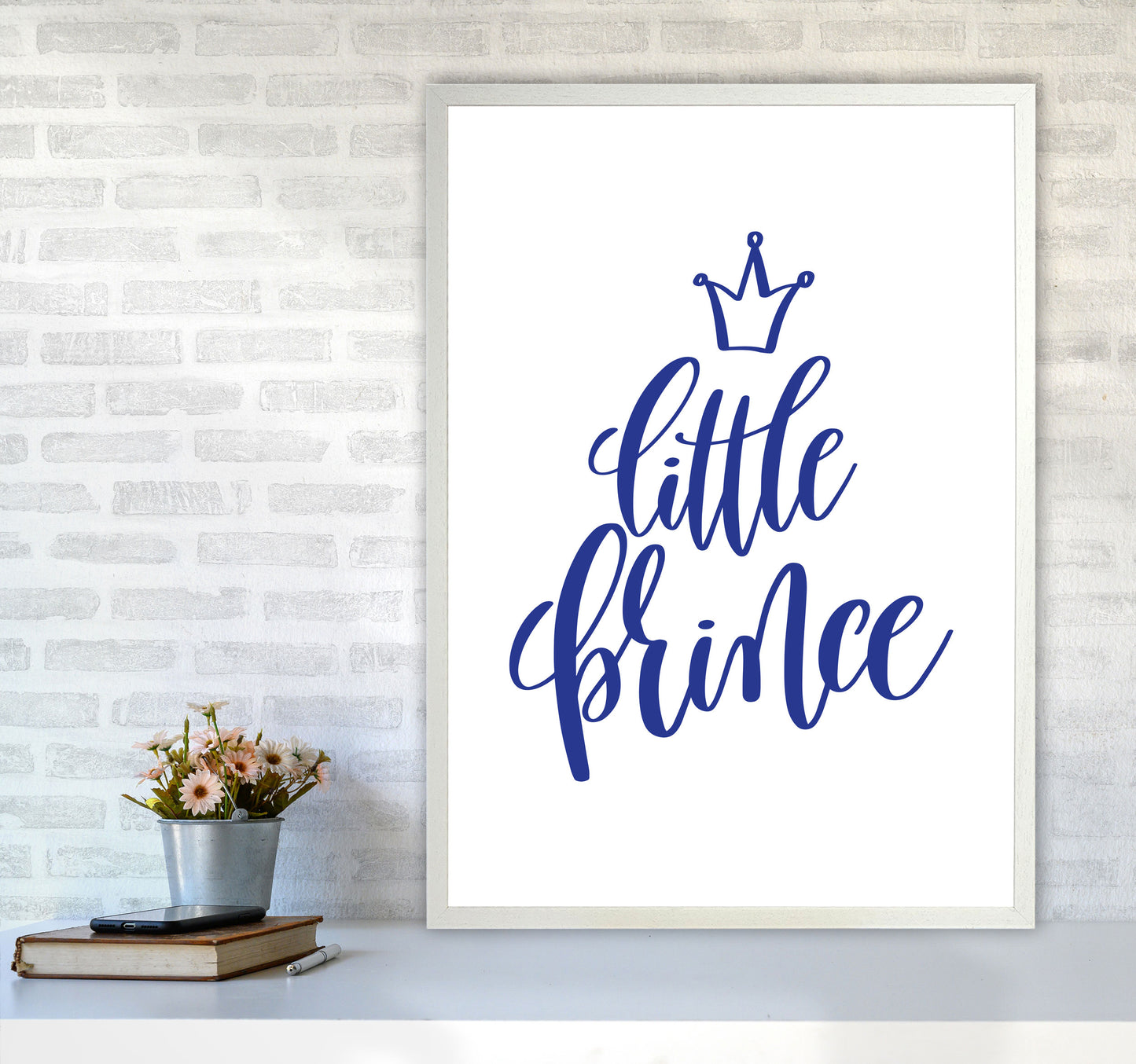 Little Prince Navy Framed Nursey Wall Art Print A1 Oak Frame