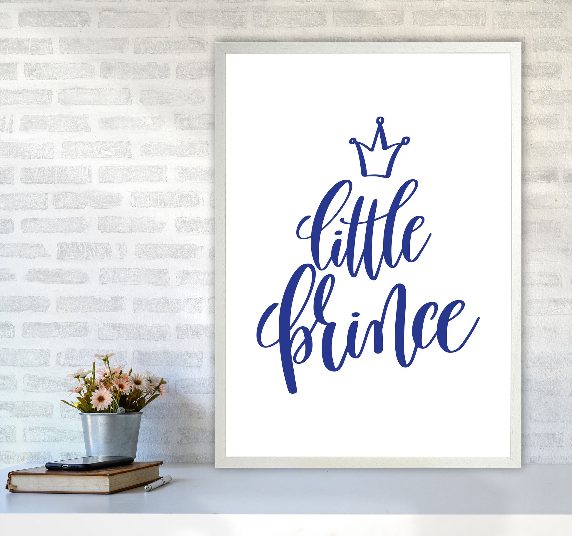Little Prince Navy Framed Nursey Wall Art Print A1 Oak Frame
