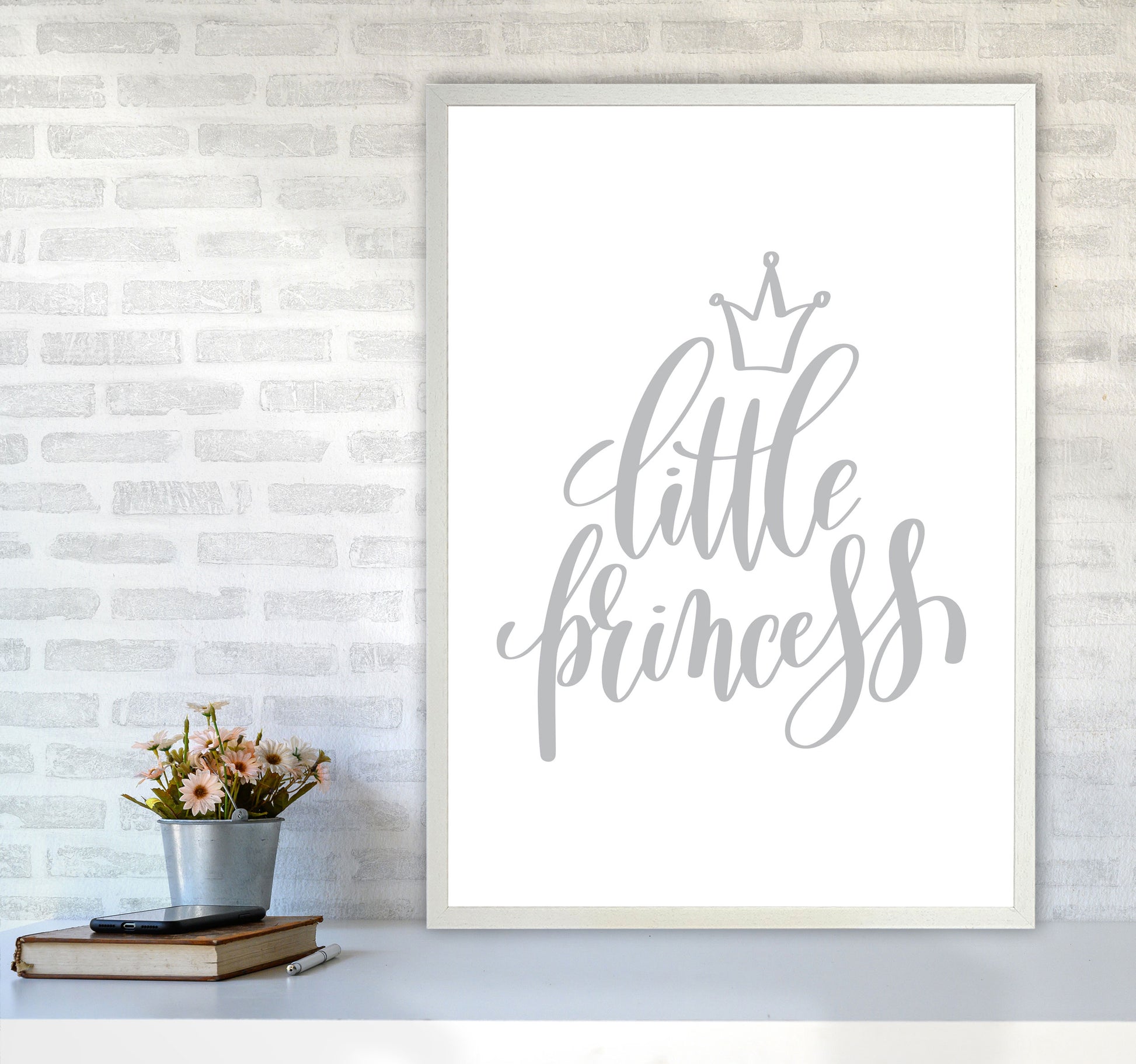 Little Princess Grey Framed Nursey Wall Art Print A1 Oak Frame