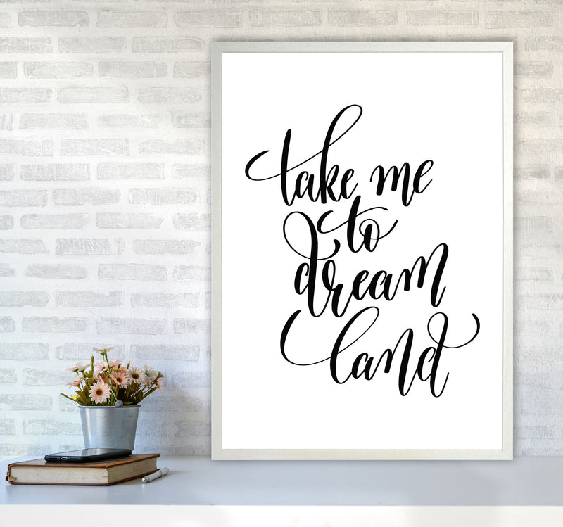 Take Me To Dream Land Black Modern Print A1 Oak Frame