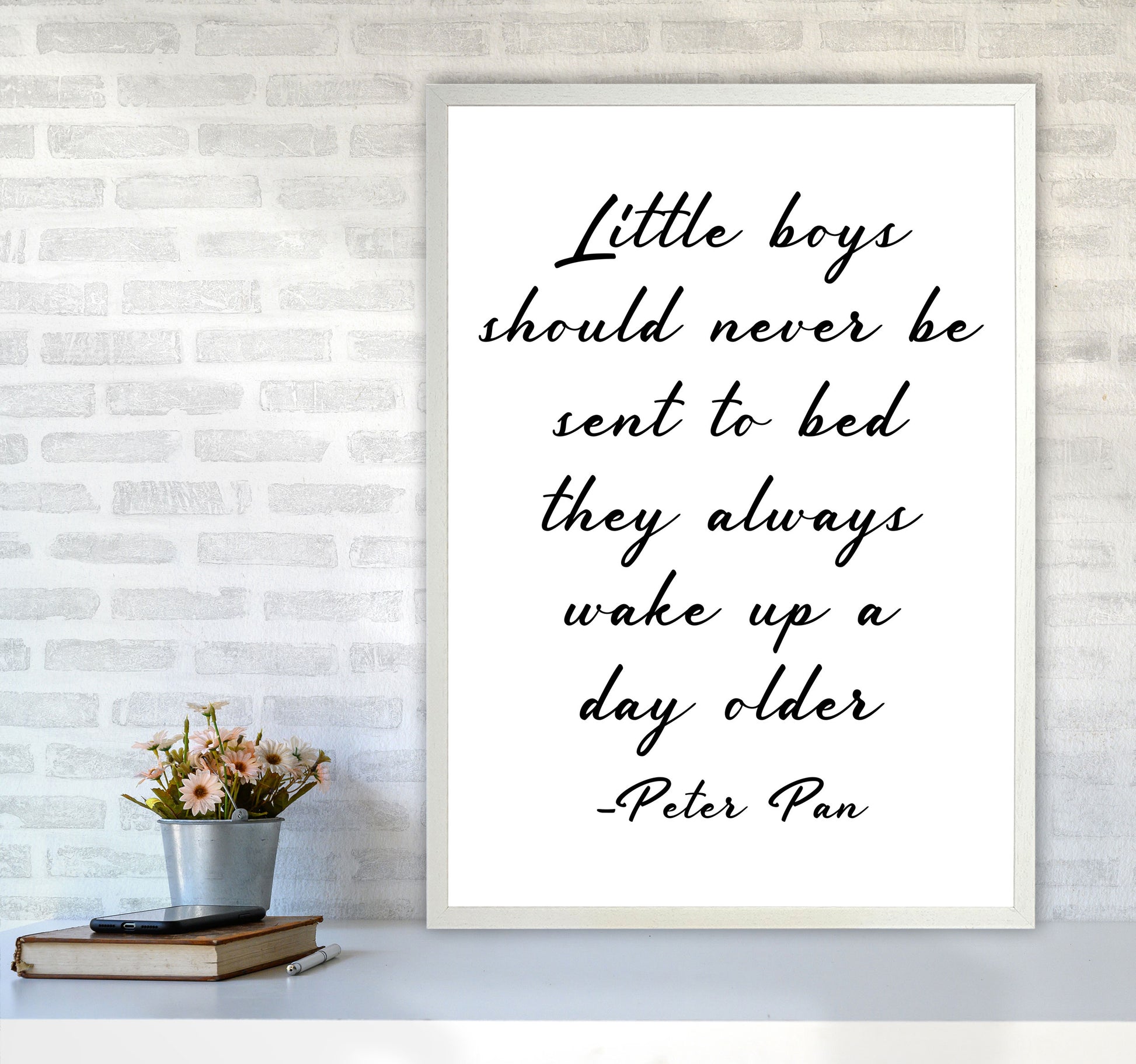 Little Boys Peter Pan Quote Framed Nursey Wall Art Print A1 Oak Frame