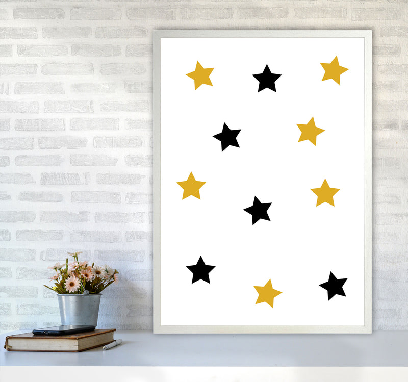 Mustard And Black Stars Modern Print A1 Oak Frame