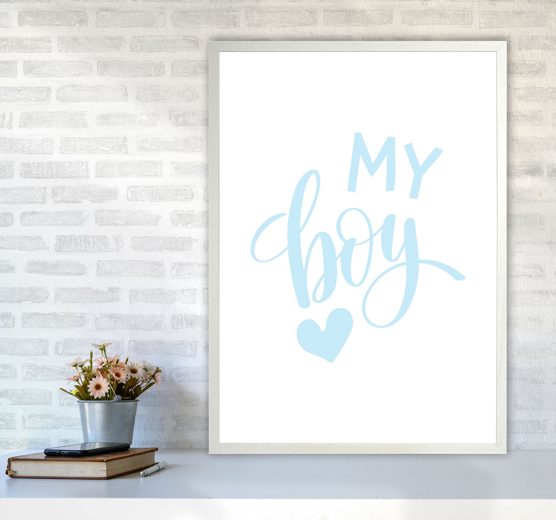 My Boy Blue Framed Nursey Wall Art Print A1 Oak Frame