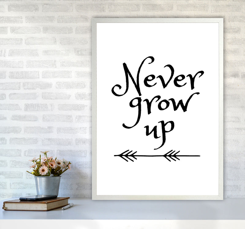 Never Grow Up Black Framed Nursey Wall Art Print A1 Oak Frame