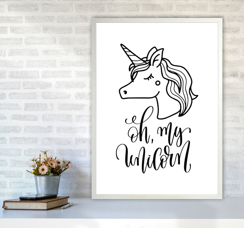 Oh My Unicorn Black Framed Nursey Wall Art Print A1 Oak Frame