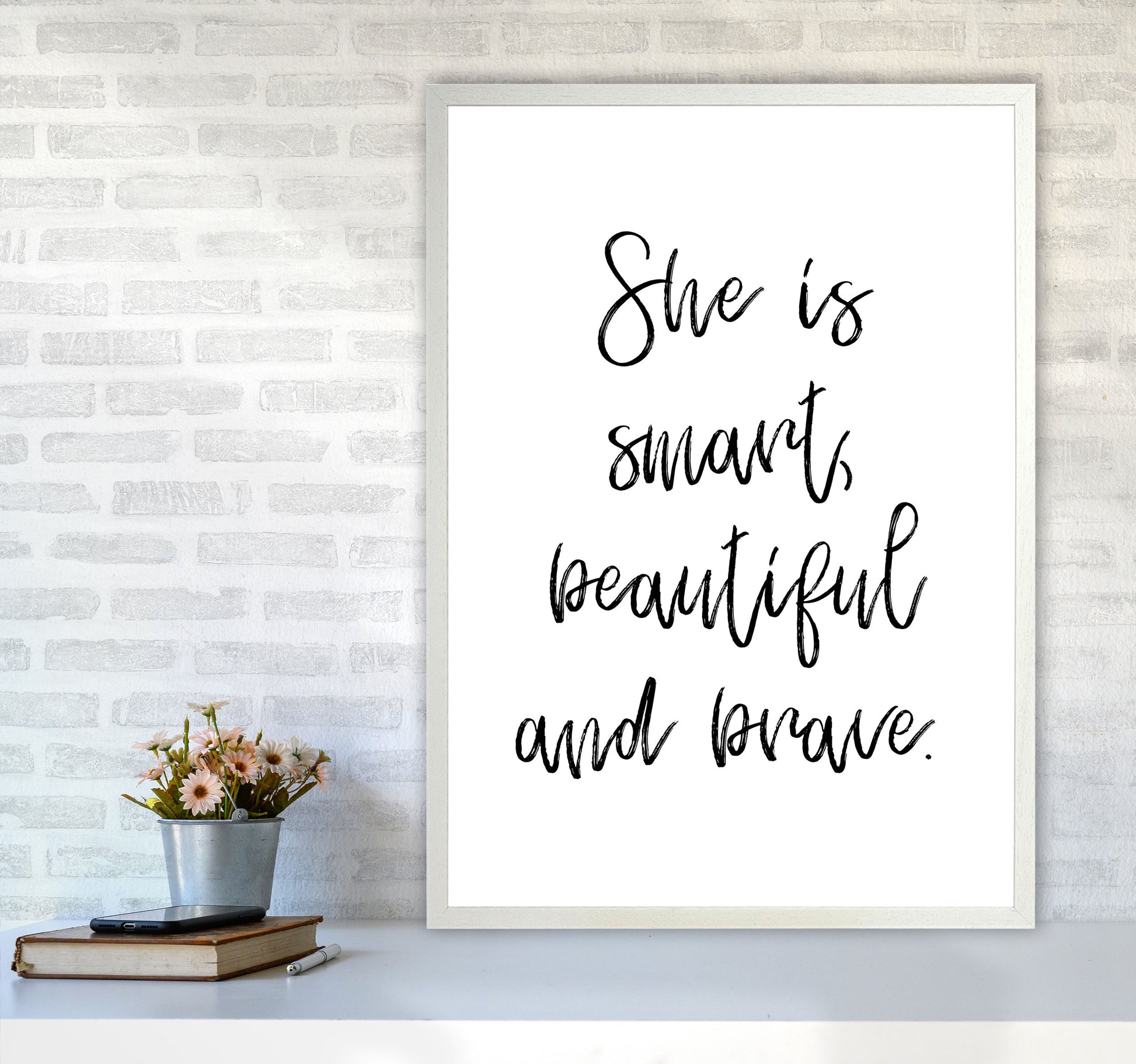 She Is Smart Beautiful And Brave Modern Print A1 Oak Frame