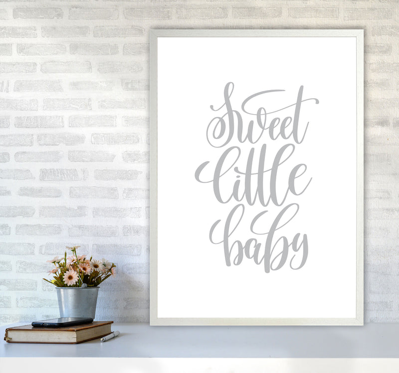 Sweet Little Baby Grey Framed Nursey Wall Art Print A1 Oak Frame