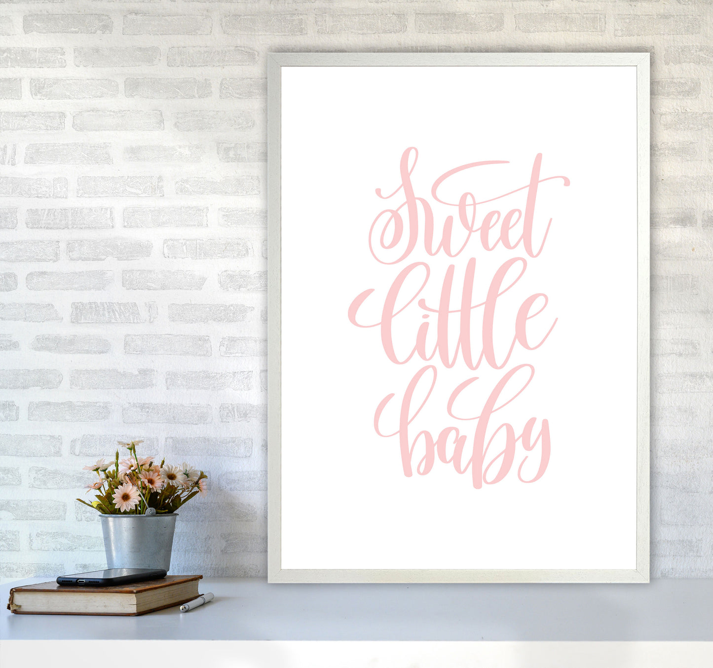 Sweet Little Baby Pink Framed Nursey Wall Art Print A1 Oak Frame