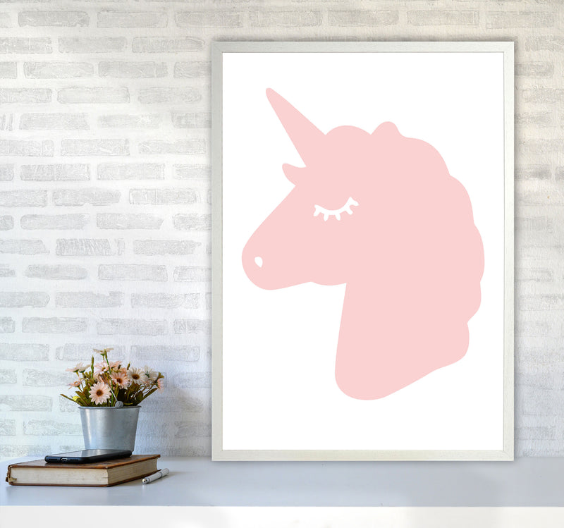 Pink Unicorn Head Modern Print Animal Art Print A1 Oak Frame