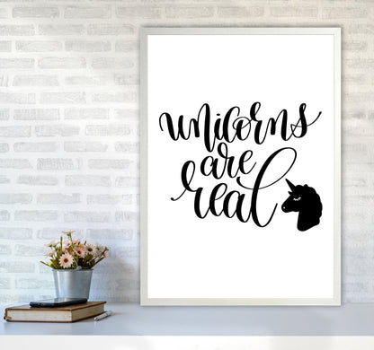 Unicorns Are Real Black Framed Nursey Wall Art Print A1 Oak Frame