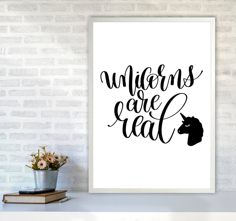 Unicorns Are Real Black Framed Nursey Wall Art Print A1 Oak Frame