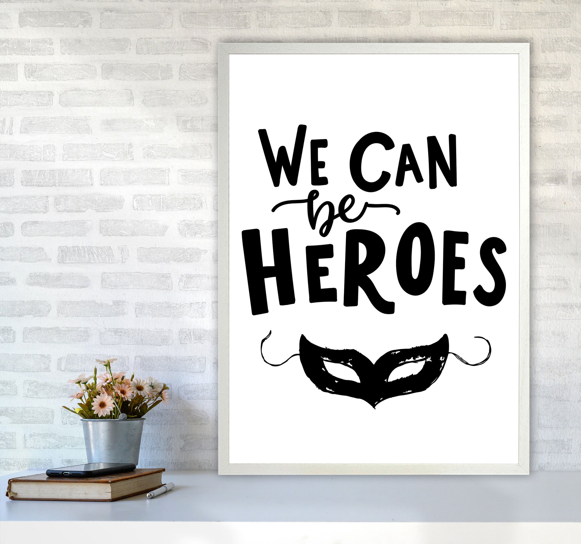 We Can Be Heroes Framed Nursey Wall Art Print A1 Oak Frame