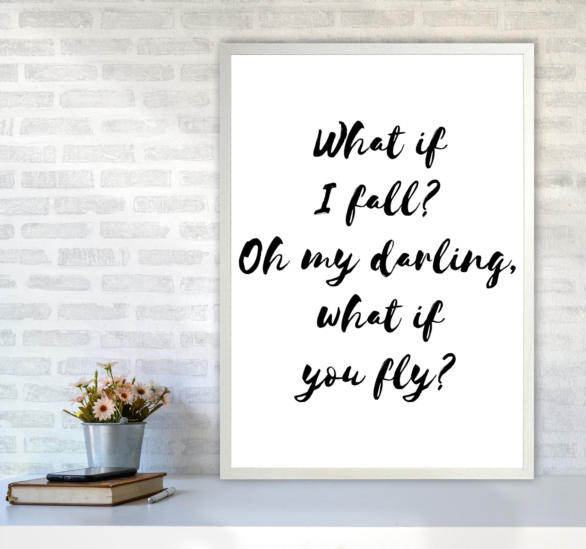 What If I Fall? Black Modern Print A1 Oak Frame