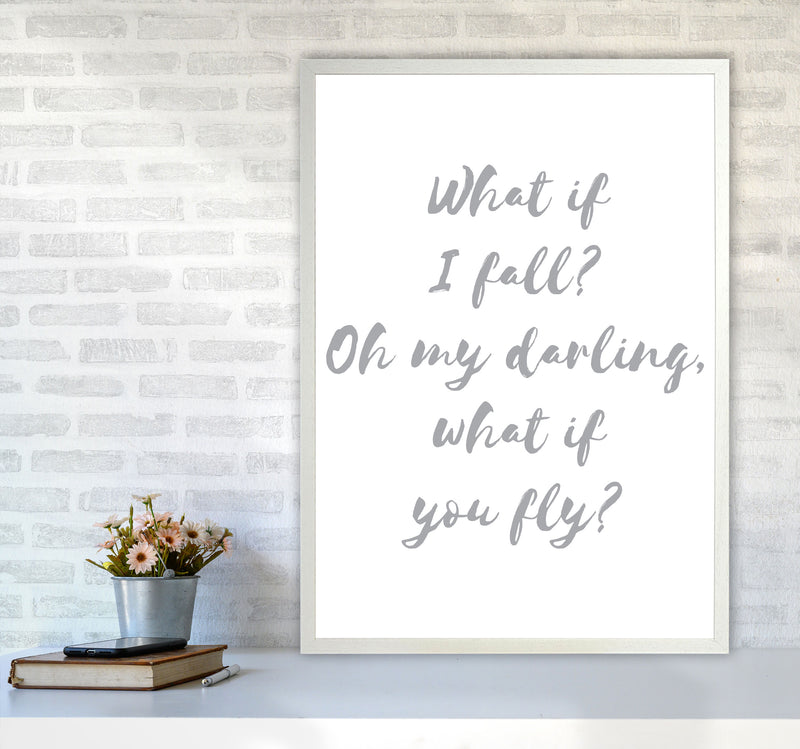 What If I Fall? Grey Modern Print A1 Oak Frame
