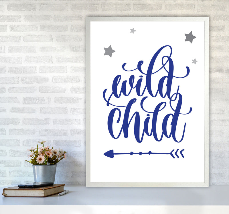 Wild Child Navy Framed Nursey Wall Art Print A1 Oak Frame