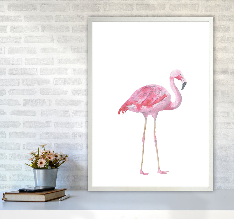 Pink Flamingo Modern Print Animal Art Print A1 Oak Frame