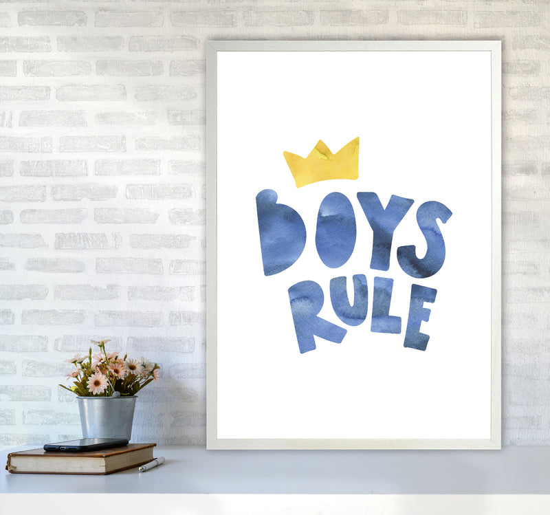 Boys Rule Watercolour Framed Nursey Wall Art Print A1 Oak Frame