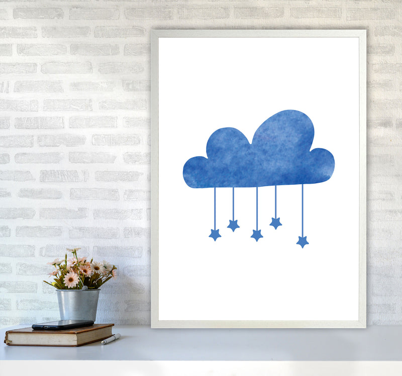 Blue Cloud Watercolour Modern Print A1 Oak Frame
