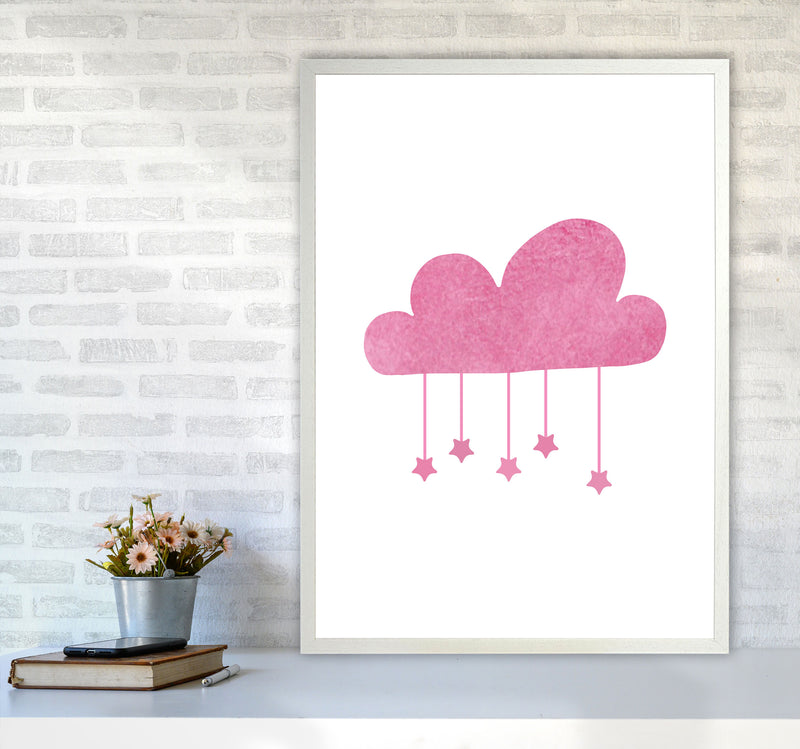 Pink Cloud Watercolour Modern Print A1 Oak Frame