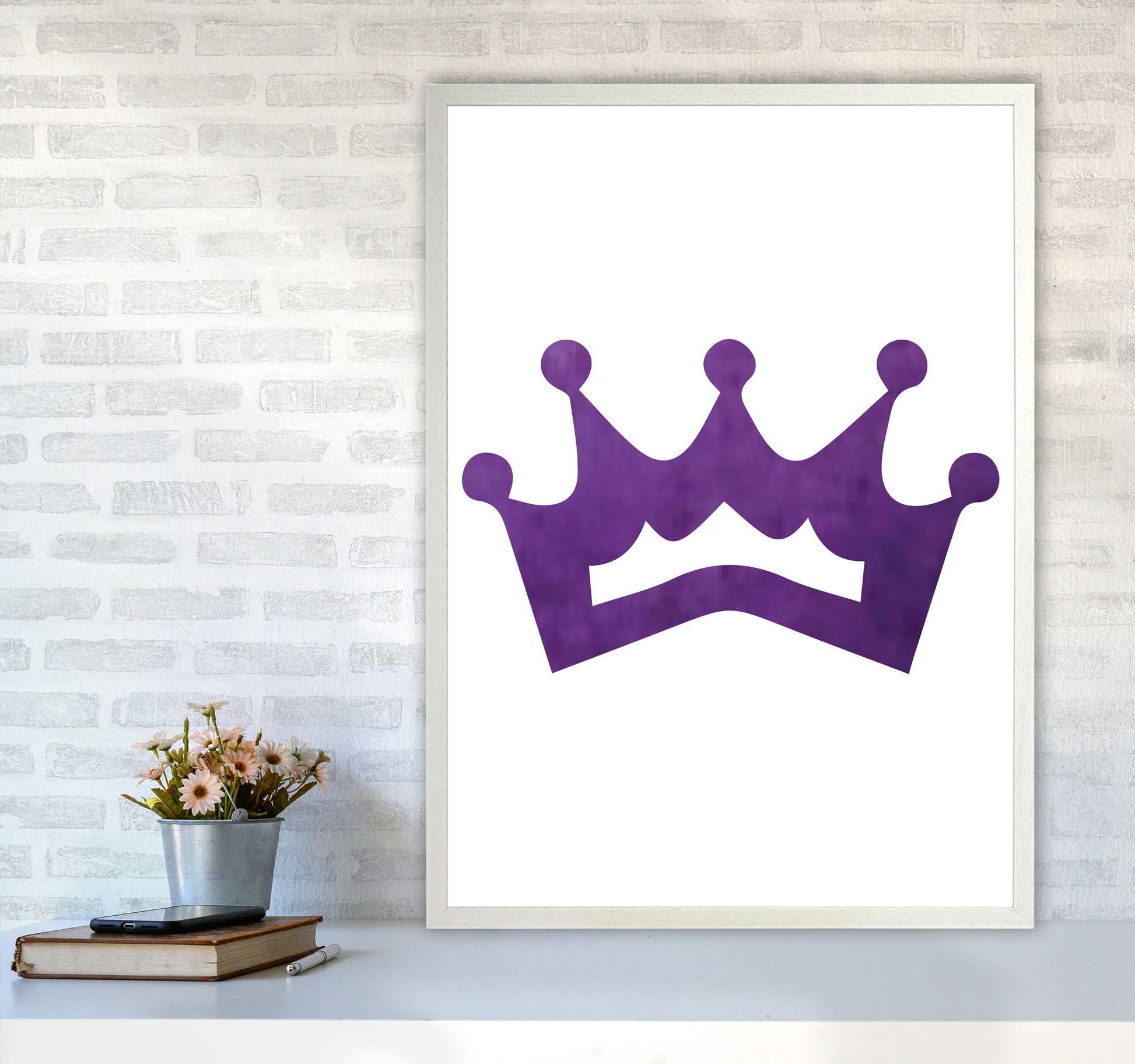 Purple Crown Watercolour Modern Print A1 Oak Frame