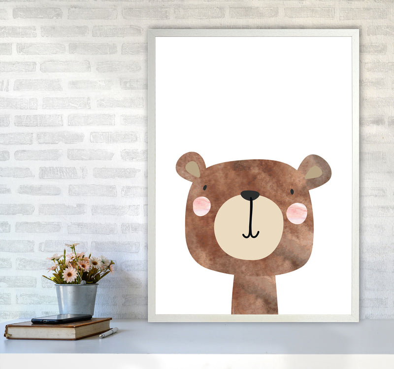 Scandi Brown Bear Watercolour Framed Nursey Wall Art Print A1 Oak Frame