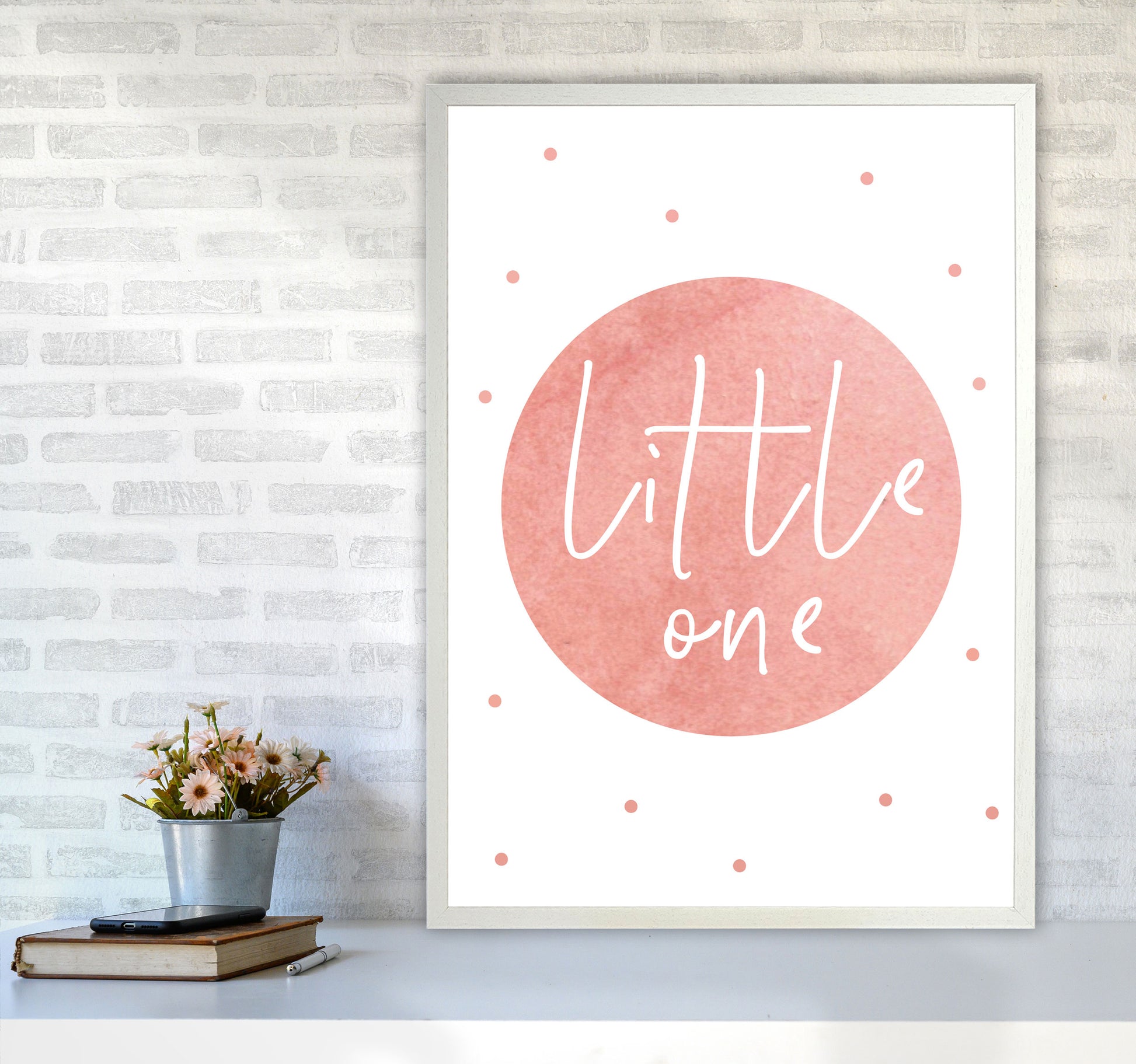 Little One Peach Watercolour Modern Print A1 Oak Frame