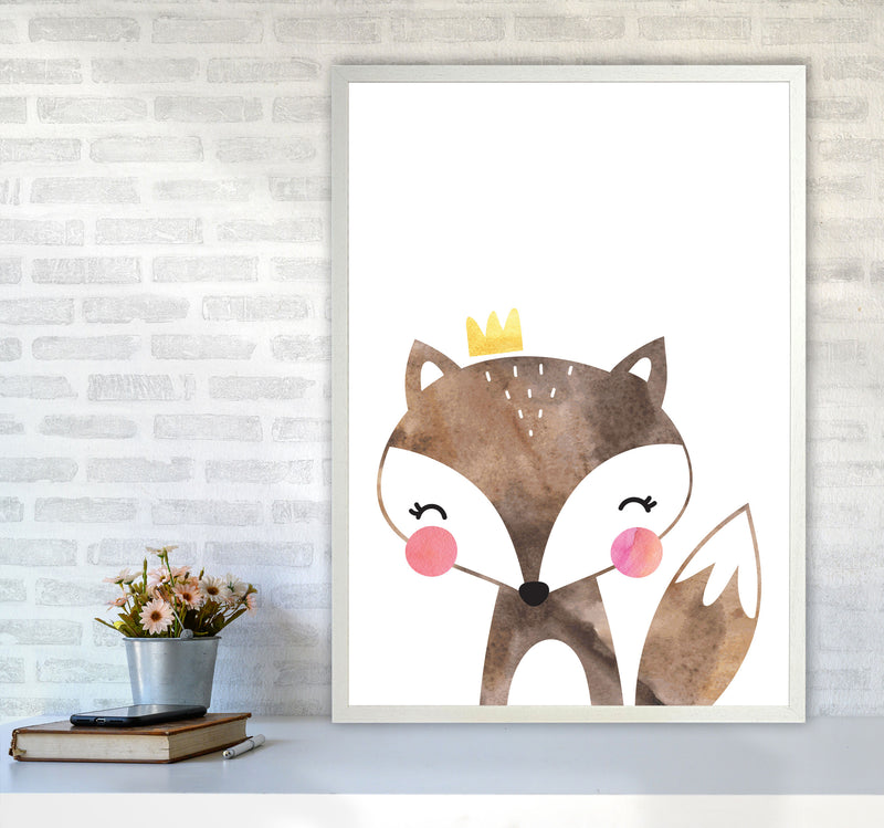 Scandi Brown Fox Watercolour Framed Nursey Wall Art Print A1 Oak Frame