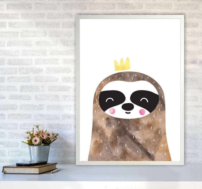 Scandi Brown Sloth Watercolour Framed Nursey Wall Art Print A1 Oak Frame