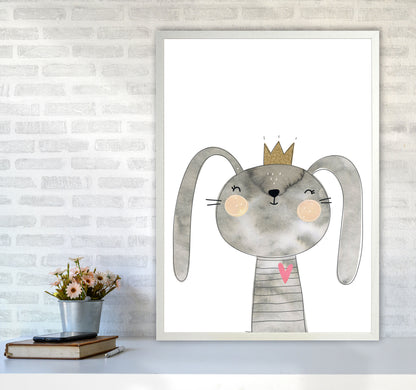 Scandi Grey Bunny Watercolour Framed Nursey Wall Art Print A1 Oak Frame
