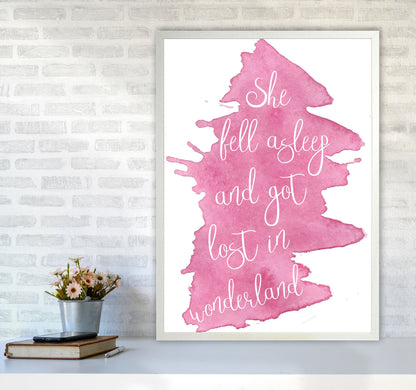 Wonderland Pink Watercolour Modern Print A1 Oak Frame