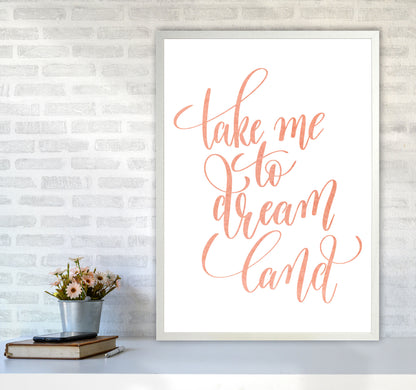 Take Me To Dreamland Peach Watercolour Modern Print A1 Oak Frame