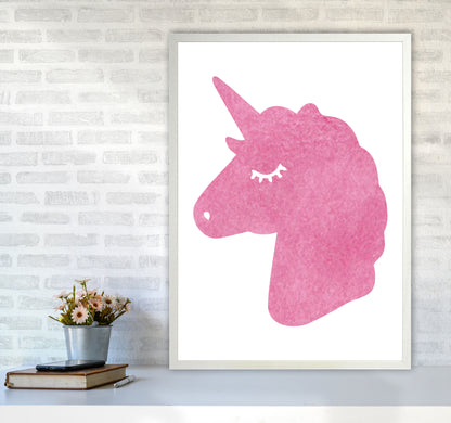 Unicorn Pink Silhouette Watercolour Modern Print A1 Oak Frame