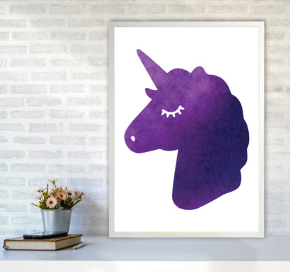Unicorn Purple Silhouette Watercolour Modern Print A1 Oak Frame