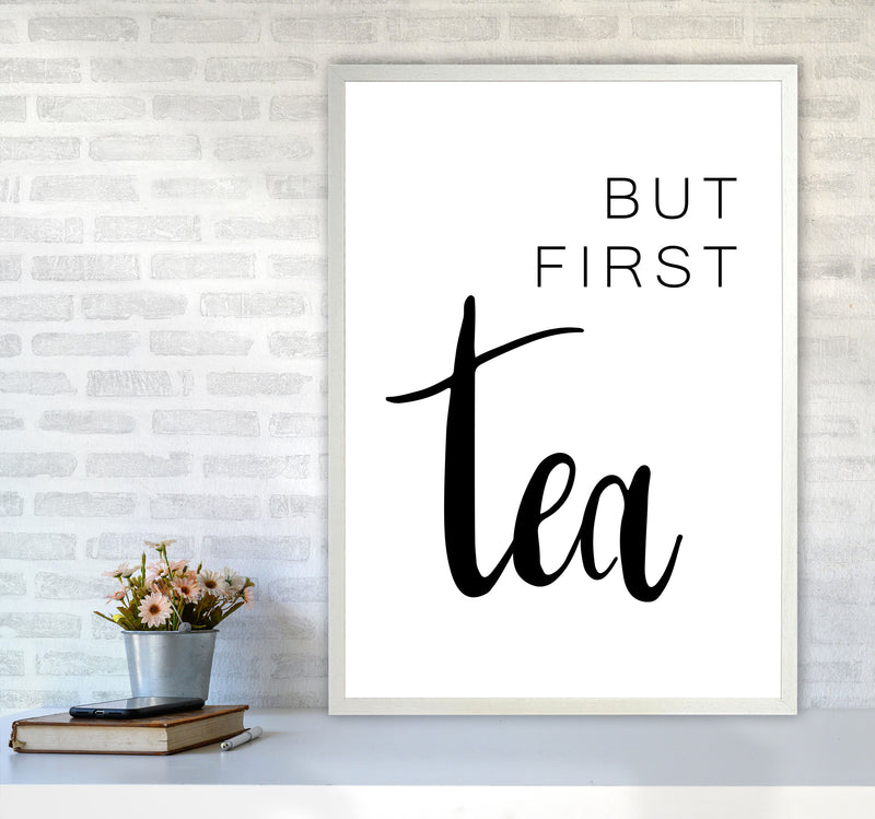 But First Tea Modern Print, Framed Kitchen Wall Art A1 Oak Frame
