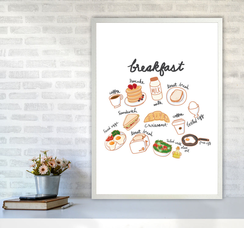 Breakfast Collection Portrait Modern Print, Framed Kitchen Wall Art A1 Oak Frame