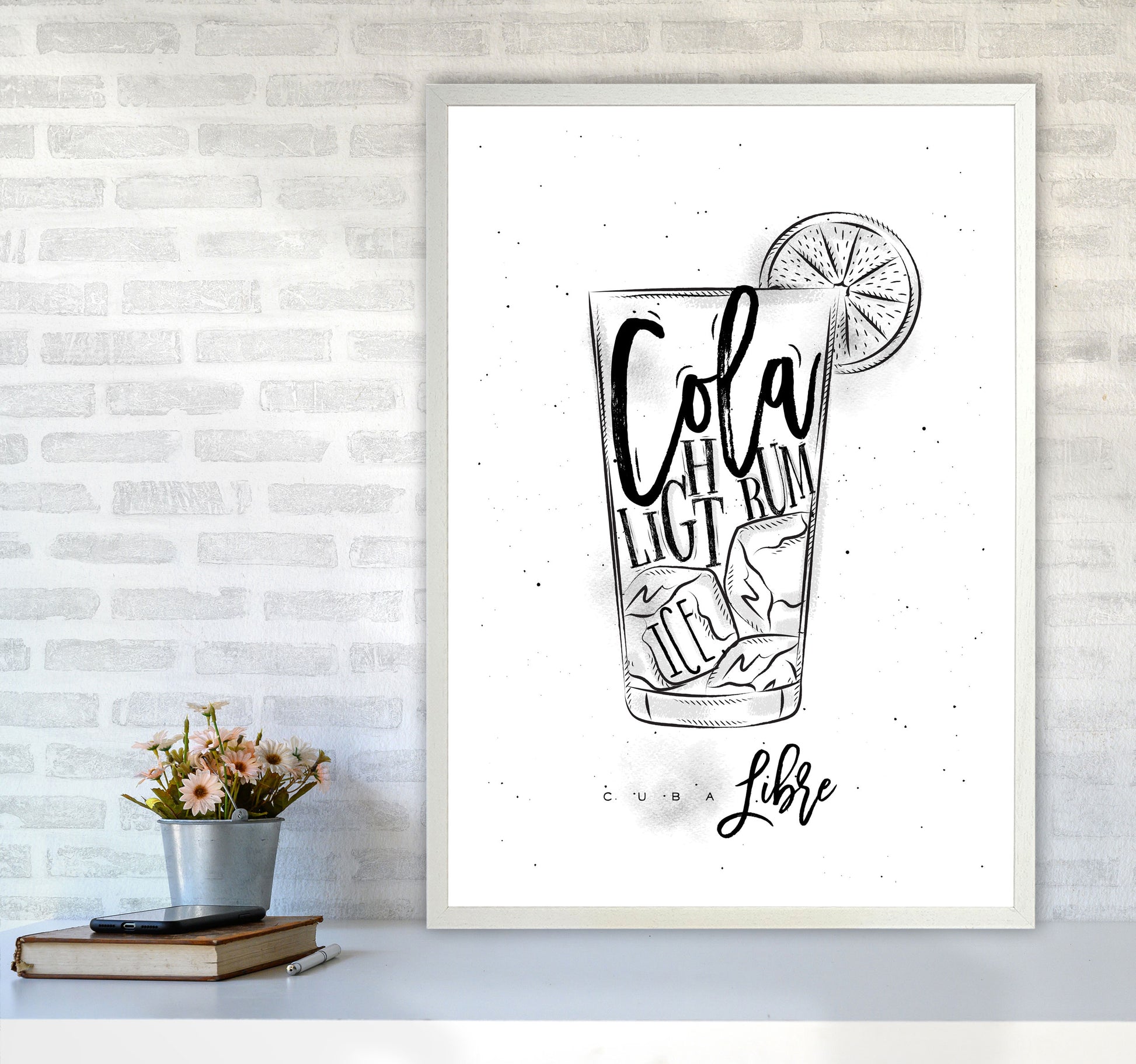 Cuba Libre Cocktail Modern Print, Framed Kitchen Wall Art A1 Oak Frame