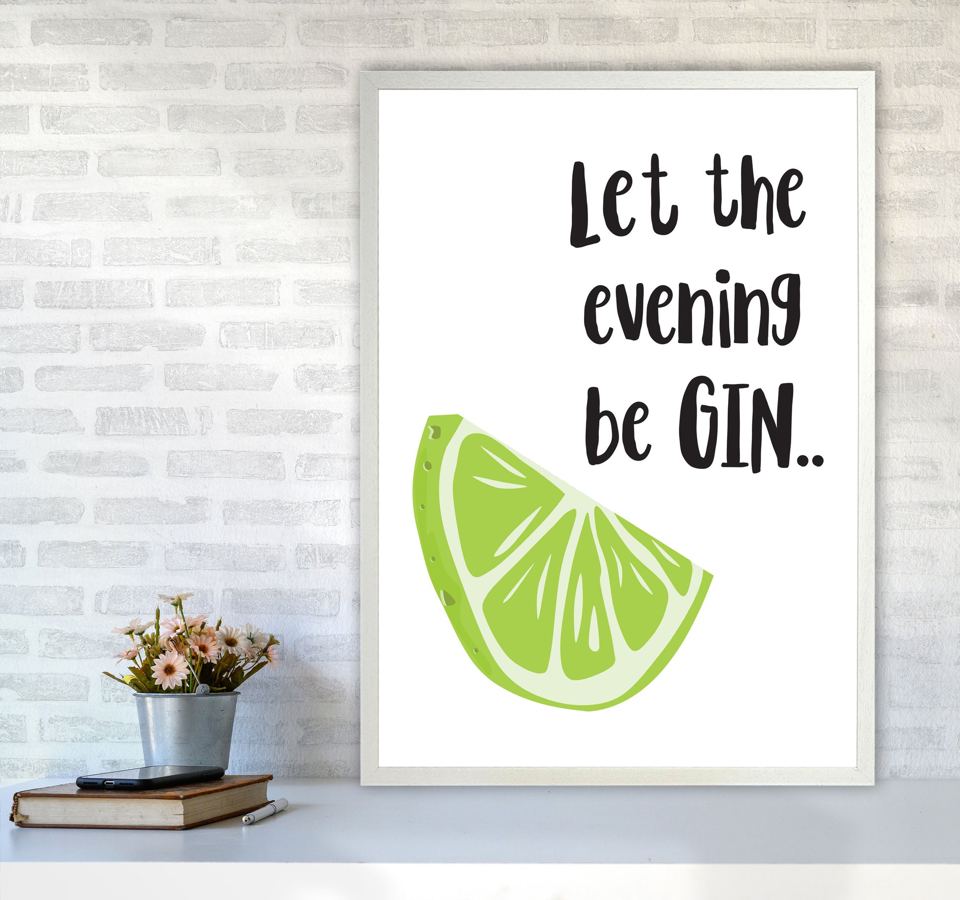 Let The Evening BeGIN Modern Print, Framed Kitchen Wall Art A1 Oak Frame