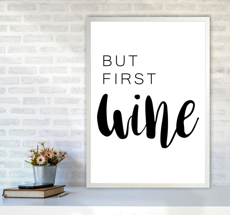 But First Wine Modern Print, Framed Kitchen Wall Art A1 Oak Frame