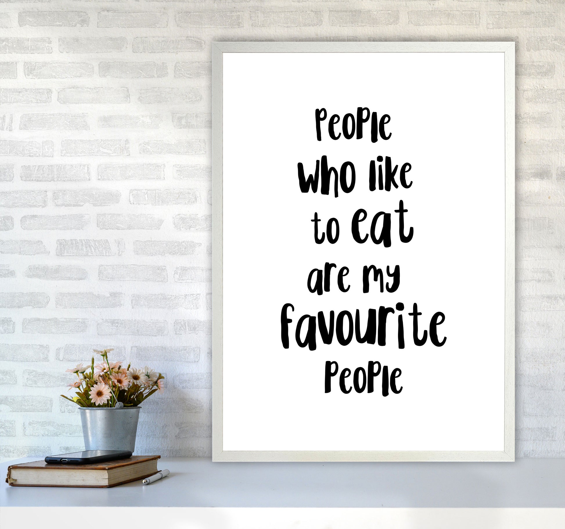 People Who Like To Eat Framed Typography Wall Art Print A1 Oak Frame