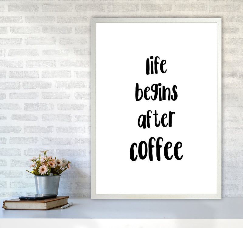 Life Begins After Coffee Modern Print, Framed Kitchen Wall Art A1 Oak Frame
