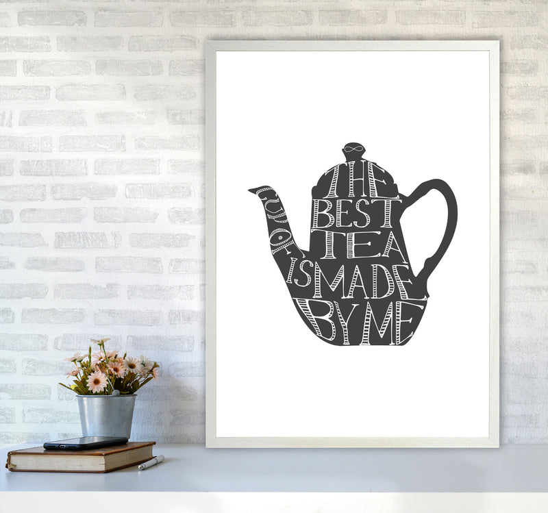 Tea Pot Portrait Modern Print, Framed Kitchen Wall Art A1 Oak Frame