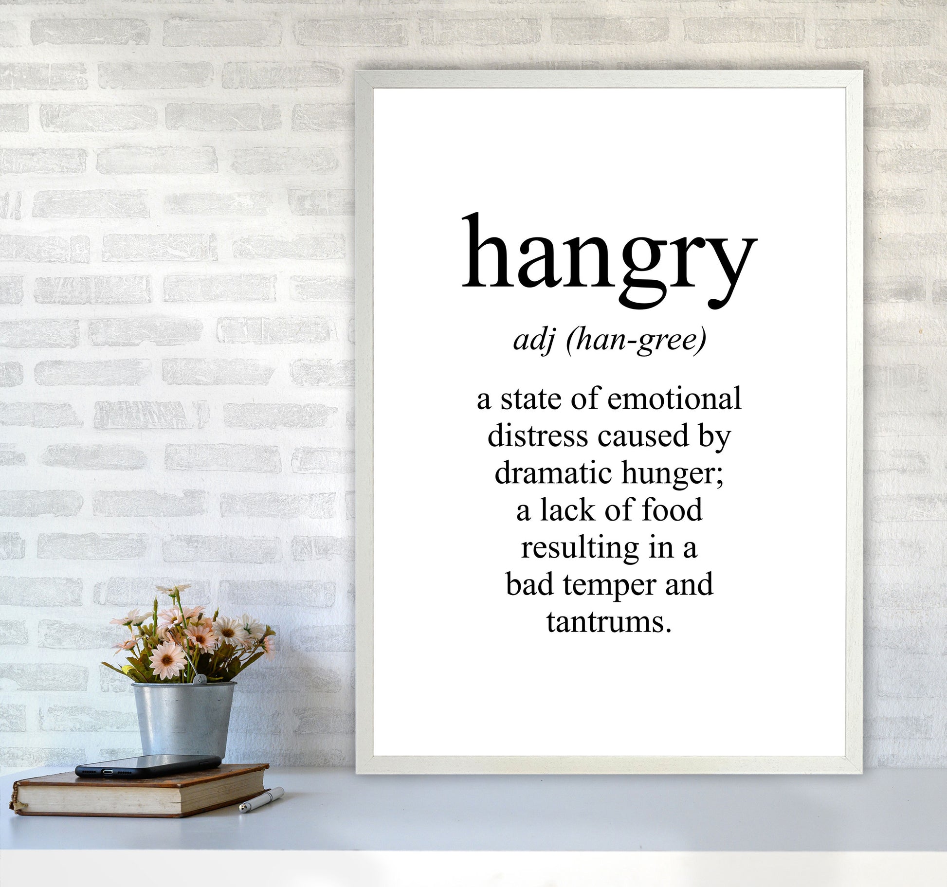 Hangry Modern Print, Framed Kitchen Wall Art A1 Oak Frame