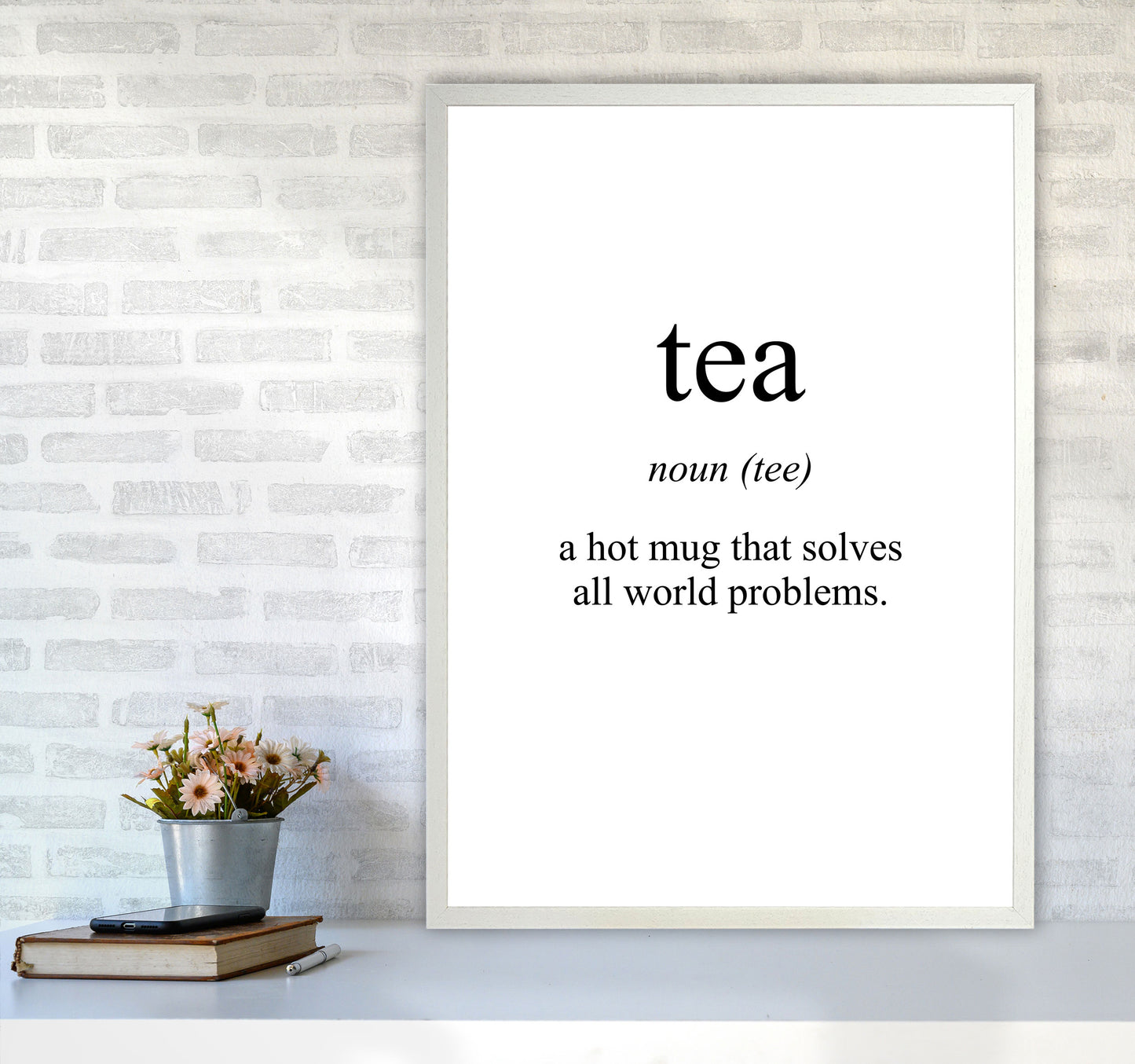 Tea Modern Print, Framed Kitchen Wall Art A1 Oak Frame