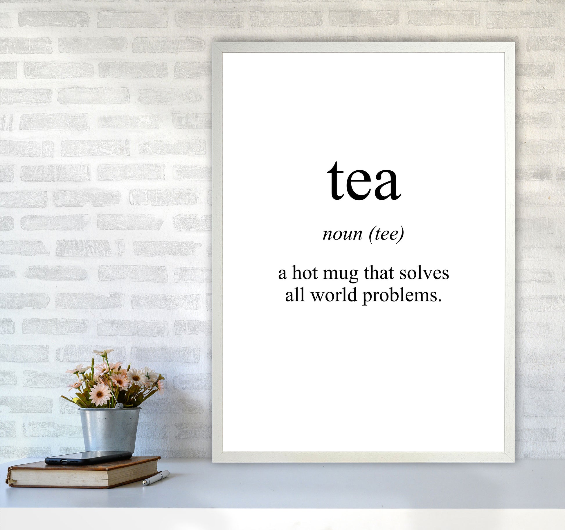 Tea Modern Print, Framed Kitchen Wall Art A1 Oak Frame