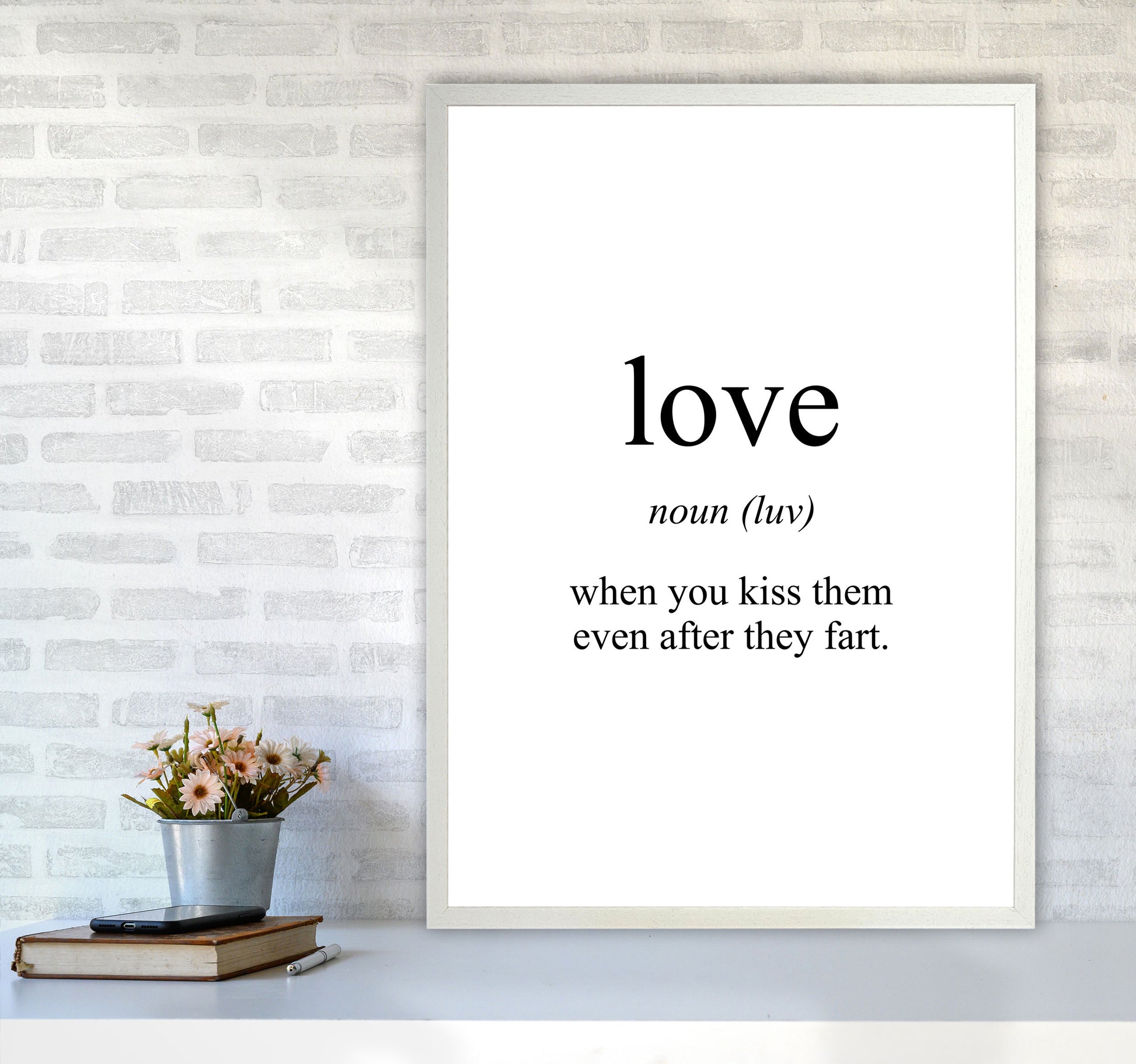 Love Framed Typography Wall Art Print A1 Oak Frame